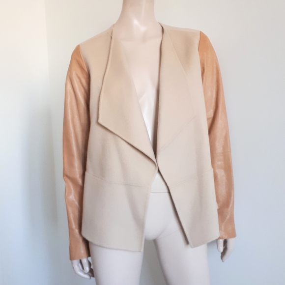 VINCE | Wool Jacket with Leather Sleeves - Picture 1 of 16